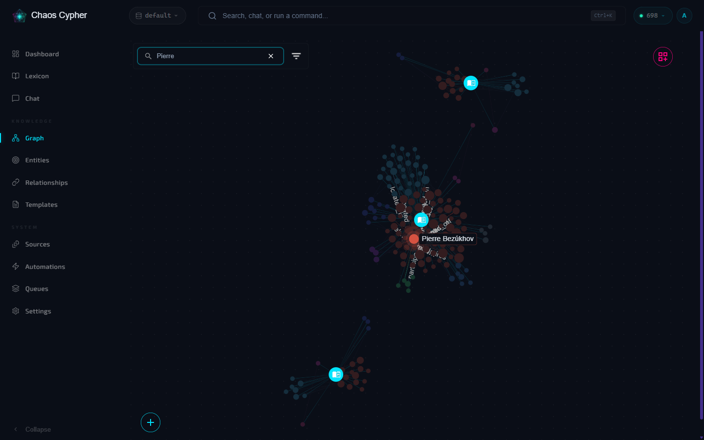 Knowledge graph with search highlighting entity paths