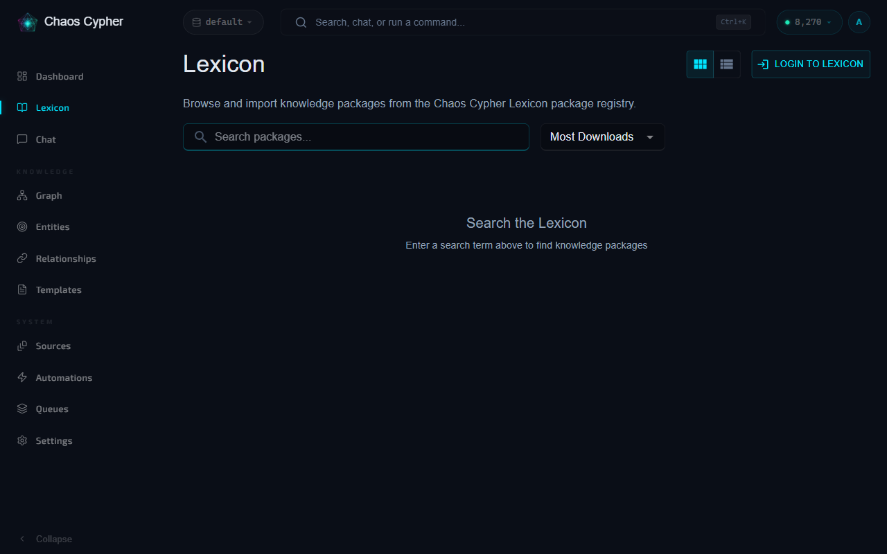Lexicon Hub package browser with search