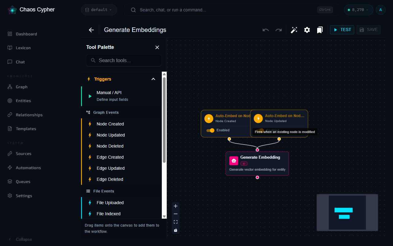 Workflow builder with drag-and-drop step canvas